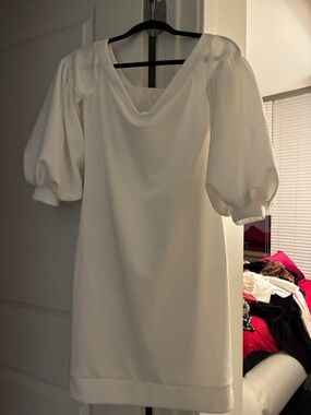White Puff-Sleeve Mini Dress